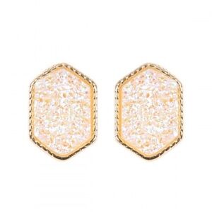 2/$15 - Gold Iridescent White Druzy Hexagon Post Earring